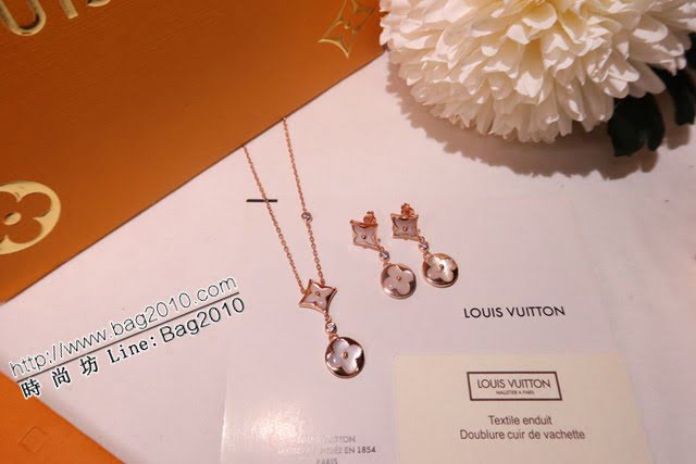 Louis Vuitton純銀飾品 路易威登天然白母貝項鏈 LV雙花單鑽鎖骨鏈  zglv2154
